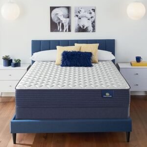 Serta - 10.5" Clarks Hill Firm Queen Mattress, Comfortable, Cooling, Supportive, CertiPur-US Certified,White/Blue