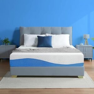 Olee Sleep Twin Mattress, 10 Inch Gel Memory Foam Mattress, Gel Infused for Comfort and Pressure Relief, CertiPUR-US Certified, Bed-in-a-Box, Medium Firm, Blue, Twin Size