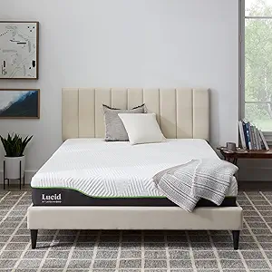 LUCID 10 Inch Latex Hybrid Mattress - Responsive Latex Foam and Encased Springs - Medium Firm Feel - Motion Isolation - Edge Support - Gel Infused - Pressure Relief - Bed in a Box - King Size