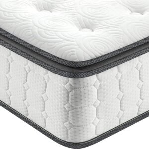 Vesgantti Twin Mattress, 10 Inch Hybrid Twin Size Mattress in a Box, Single Bed Pillow Top Mattresses, Foam and Pocket Coils Innerspring Mattresses, Pressure Relief, Medium Firm Feel